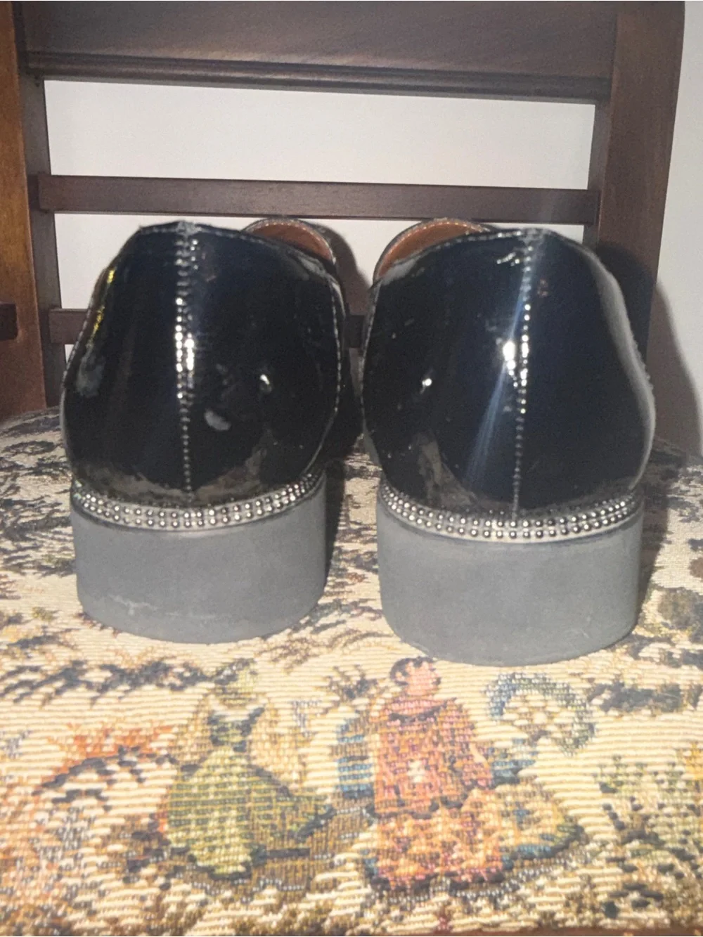 Franco Sarto Black Patent Leather Loafers with Leopard Print